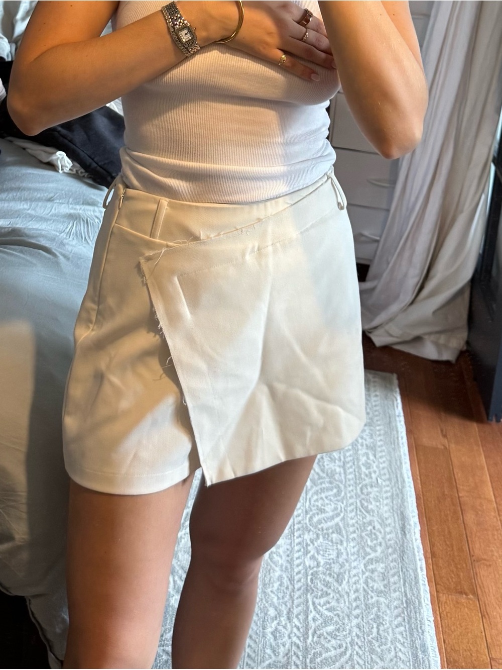 DISSH Cream Asymmetrical Wrap Skort